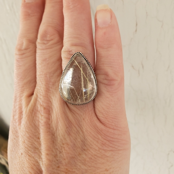 Natural Golden Rutile 925 Silver Ring. - Picture 3 of 8